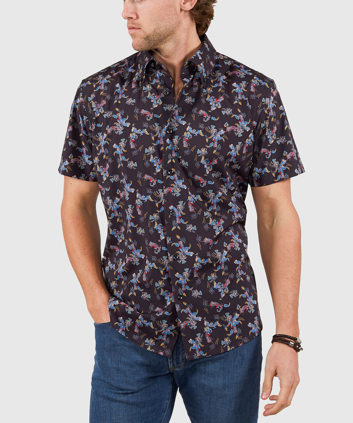Westport No-Tuck Short Sleeve Button Down Collar Stretch Performance 'Lush Paisley' Sport Shirt, Men's Big & Tall