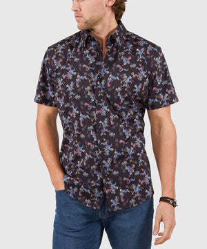 Westport No-Tuck Short Sleeve Button Down Collar Stretch Performance 'Lush Paisley' Sport Shirt