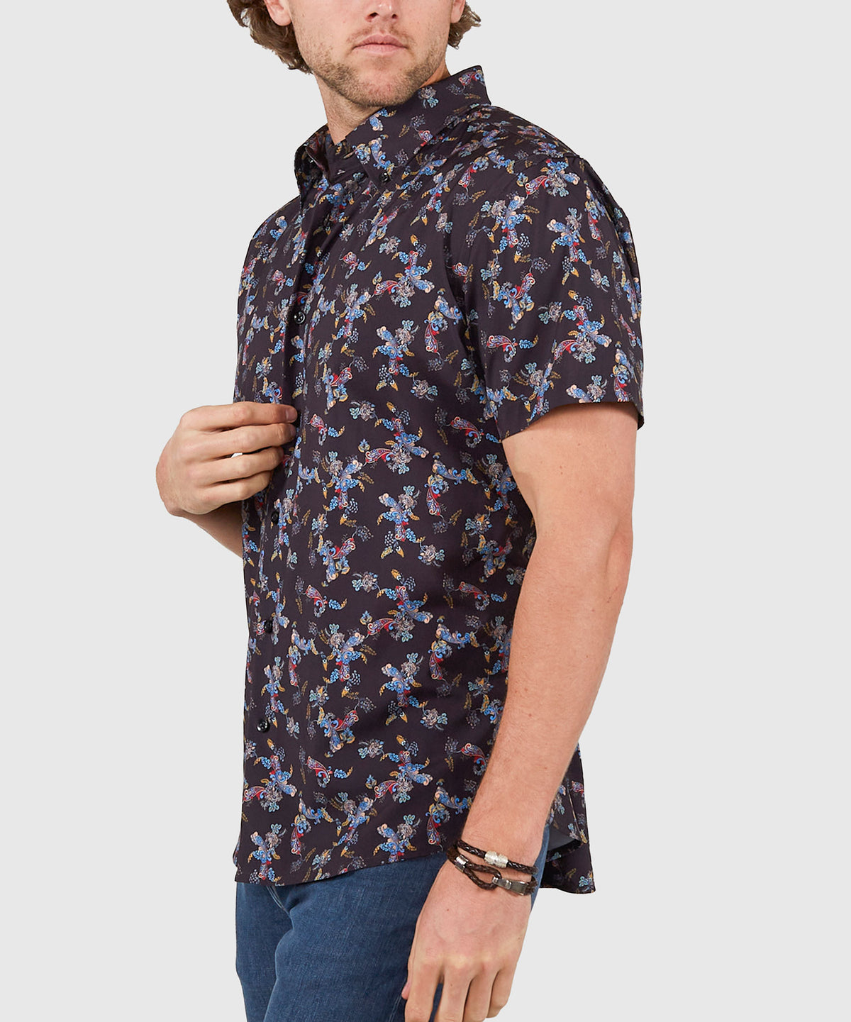 Westport No-Tuck Short Sleeve Button Down Collar Stretch Performance 'Lush Paisley' Sport Shirt, Men's Big & Tall