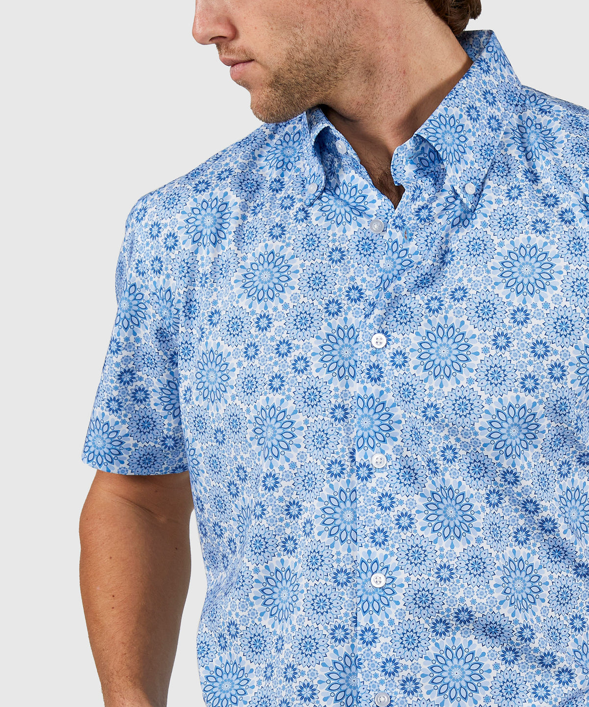 Westport No-Tuck Short Sleeve Button Down Collar Stretch Performance 'Mandala' Sport Shirt, Men's Big & Tall