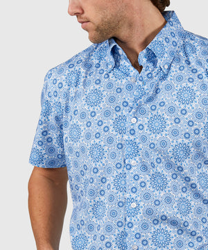 Westport No-Tuck Short Sleeve Button Down Collar Stretch Performance 'Mandala' Sport Shirt