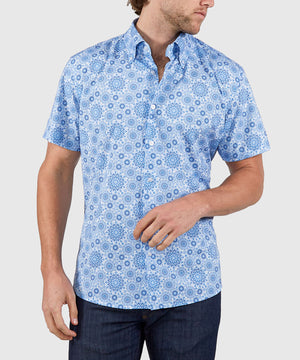 Westport No-Tuck Short Sleeve Button Down Collar Stretch Performance 'Mandala' Sport Shirt