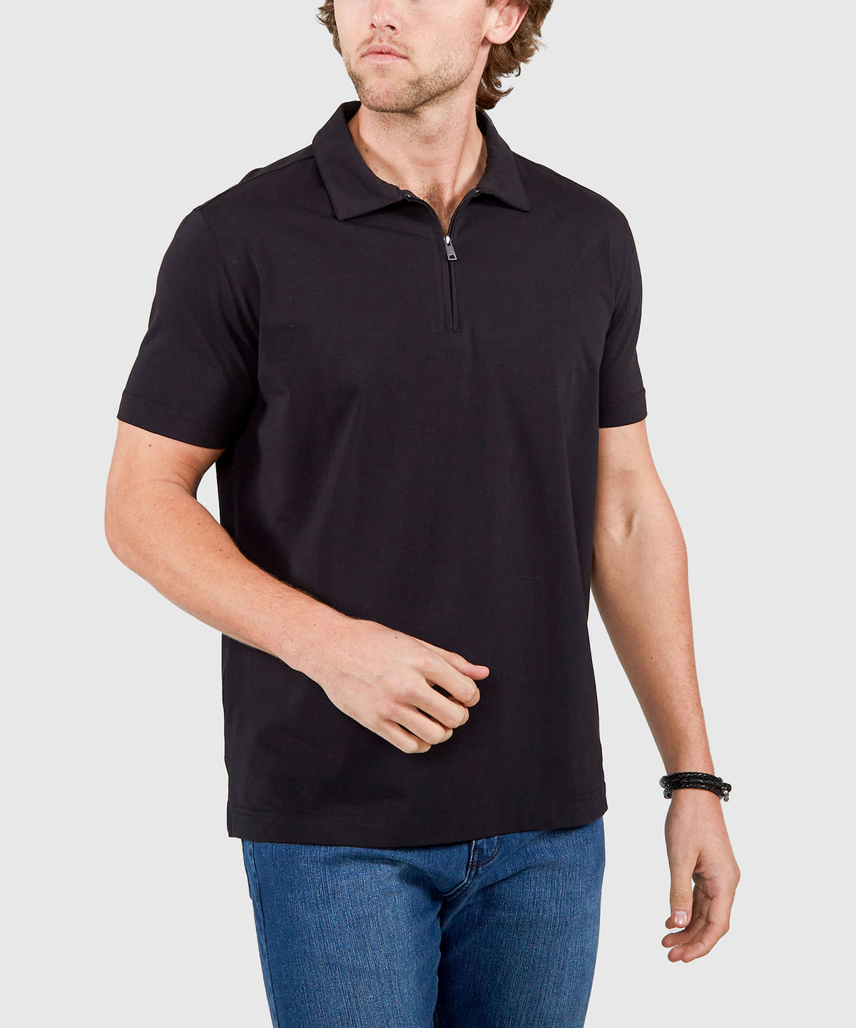 Westport No-Tuck Short Sleeve Cotton Performance Stretch Zip Polo, Men's Big & Tall