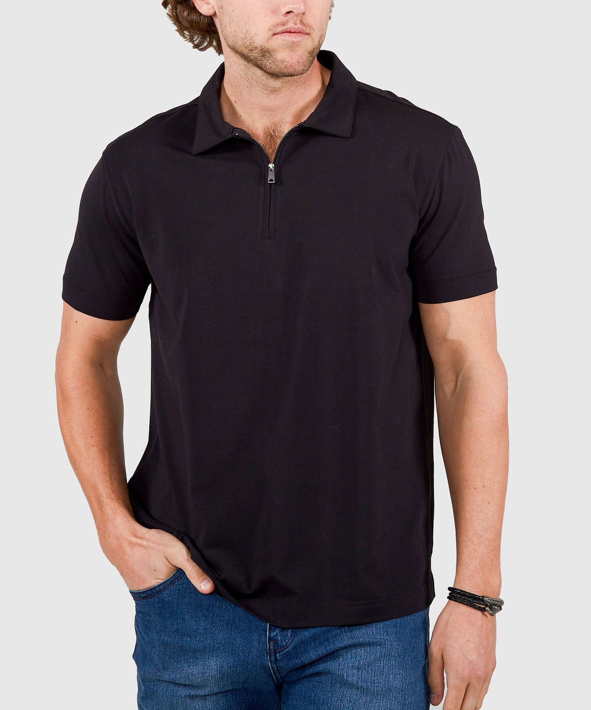 Westport No-Tuck Short Sleeve Cotton Performance Stretch Zip Polo, Men's Big & Tall