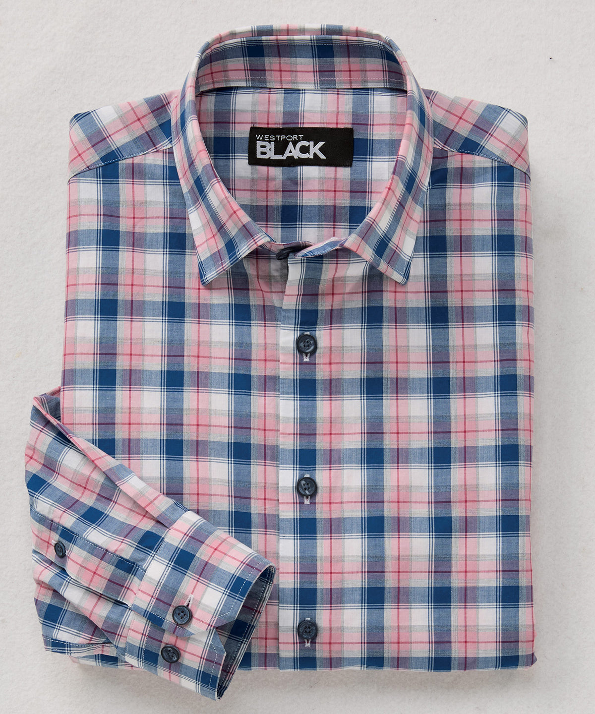 Westport Black Long Sleeve Semi Spread Button Under Collar Big Plaid Sport Shirt, Men's Big & Tall