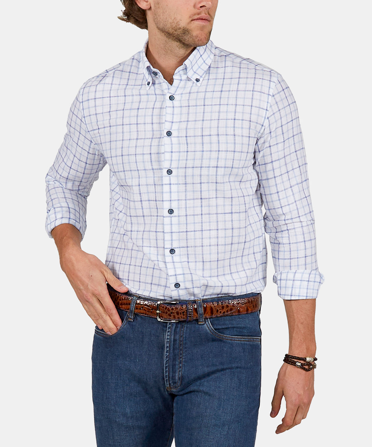 Westport Black Long Sleeve Button Down Collar Plaid Sport Shirt, Men's Big & Tall