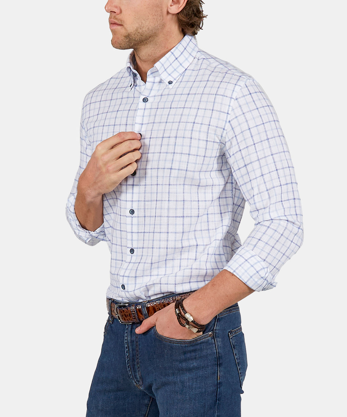 Westport Black Long Sleeve Button Down Collar Plaid Sport Shirt, Men's Big & Tall