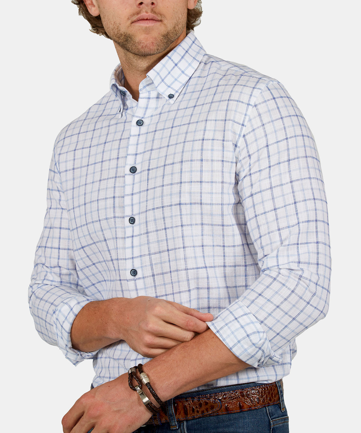 Westport Black Long Sleeve Button Down Collar Plaid Sport Shirt, Men's Big & Tall