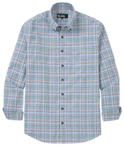 Westport Black Long Sleeve Button Down Collar Plaid Sport Shirt, Men's Big & Tall