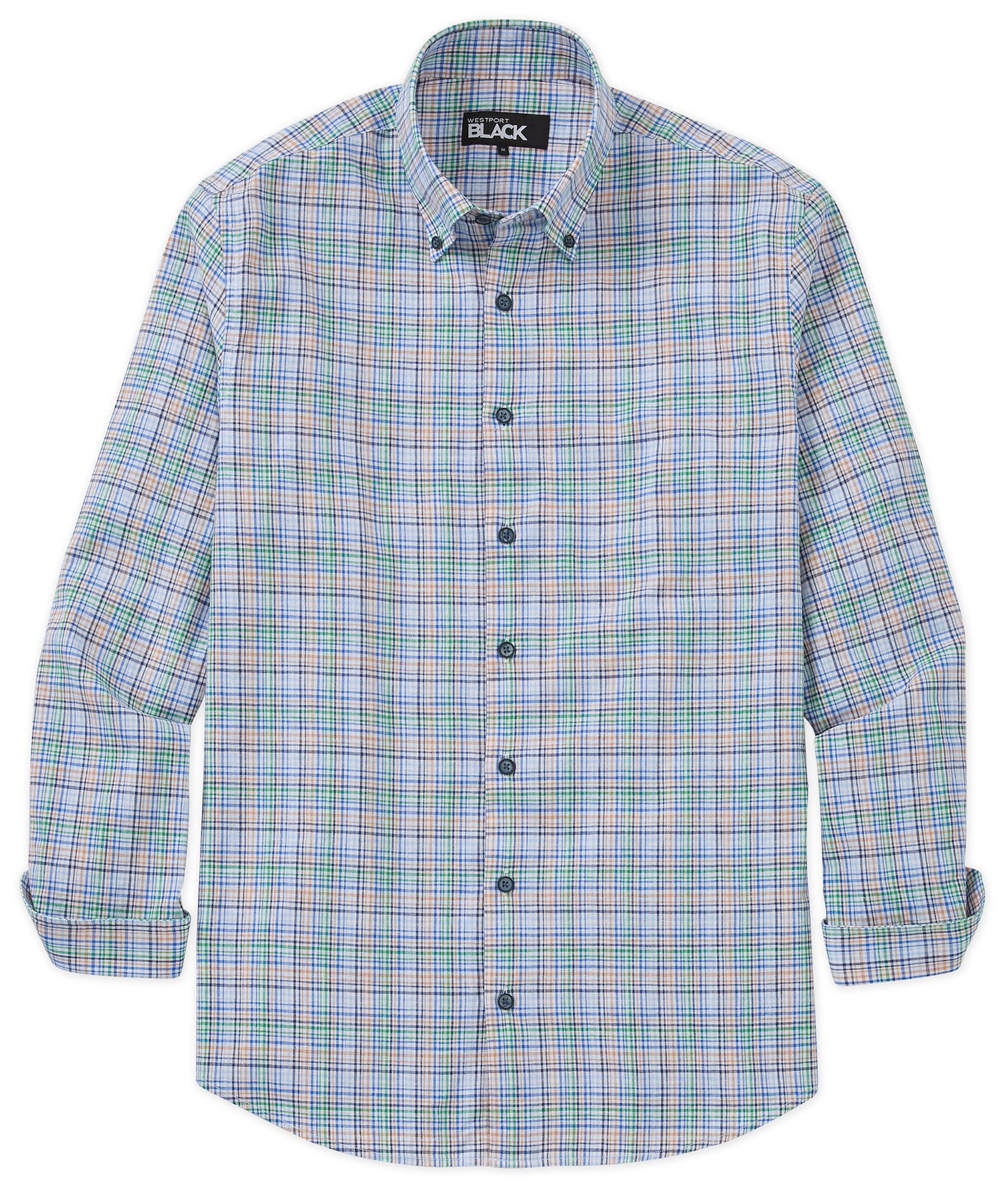 Westport Black Long Sleeve Button Down Collar Plaid Sport Shirt, Men's Big & Tall