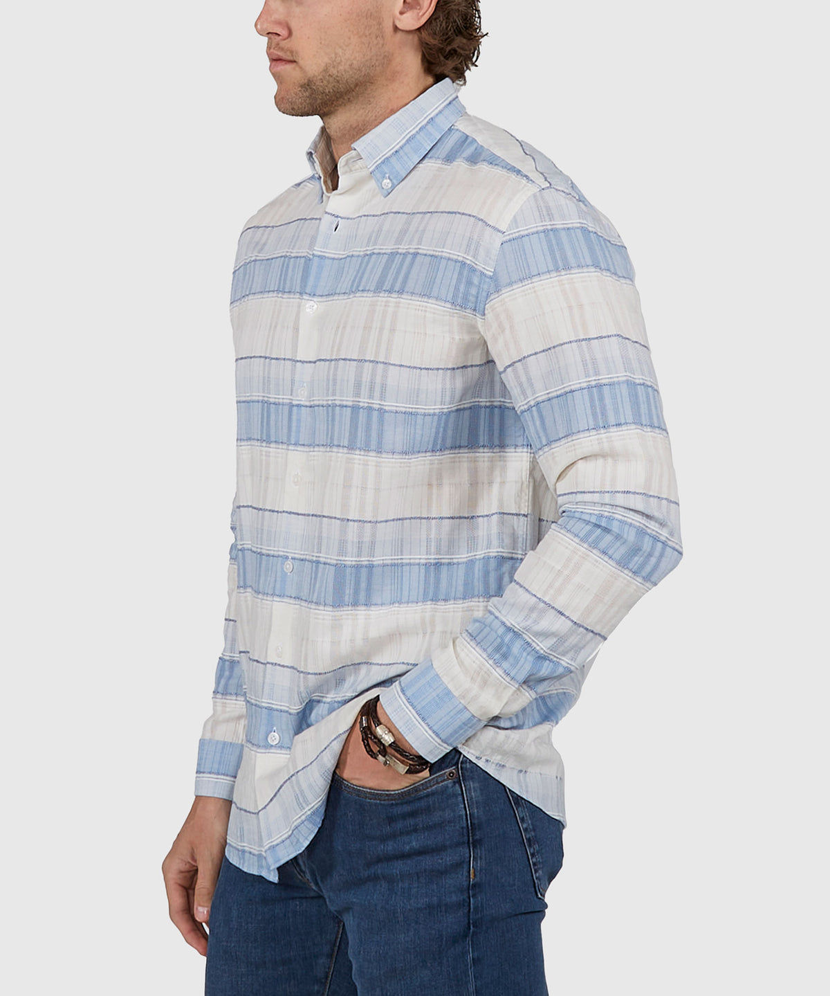 Westport Black Long Sleeve Button Down Collar Printed Cotton-Linen Sport Shirt, Men's Big & Tall