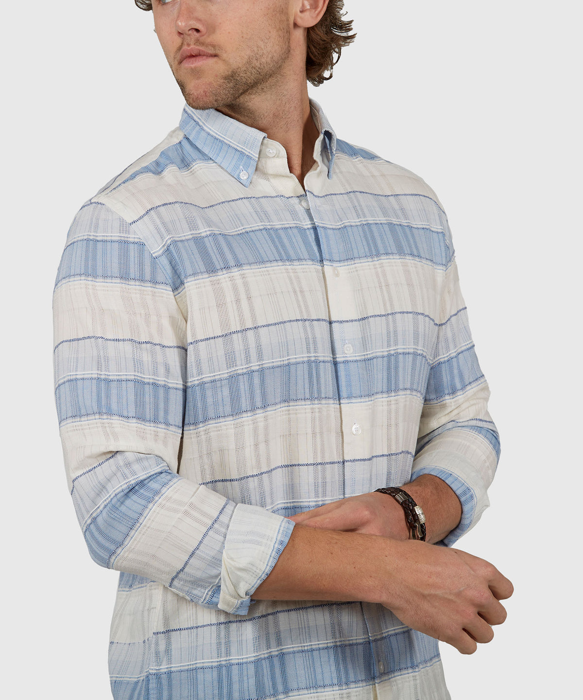 Westport Black Long Sleeve Button Down Collar Printed Cotton-Linen Sport Shirt, Men's Big & Tall