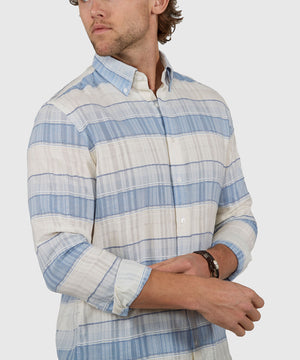 Westport Black Long Sleeve Button Down Collar Printed Cotton-Linen Sport Shirt