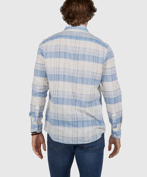 Westport Black Long Sleeve Button Down Collar Printed Cotton-Linen Sport Shirt