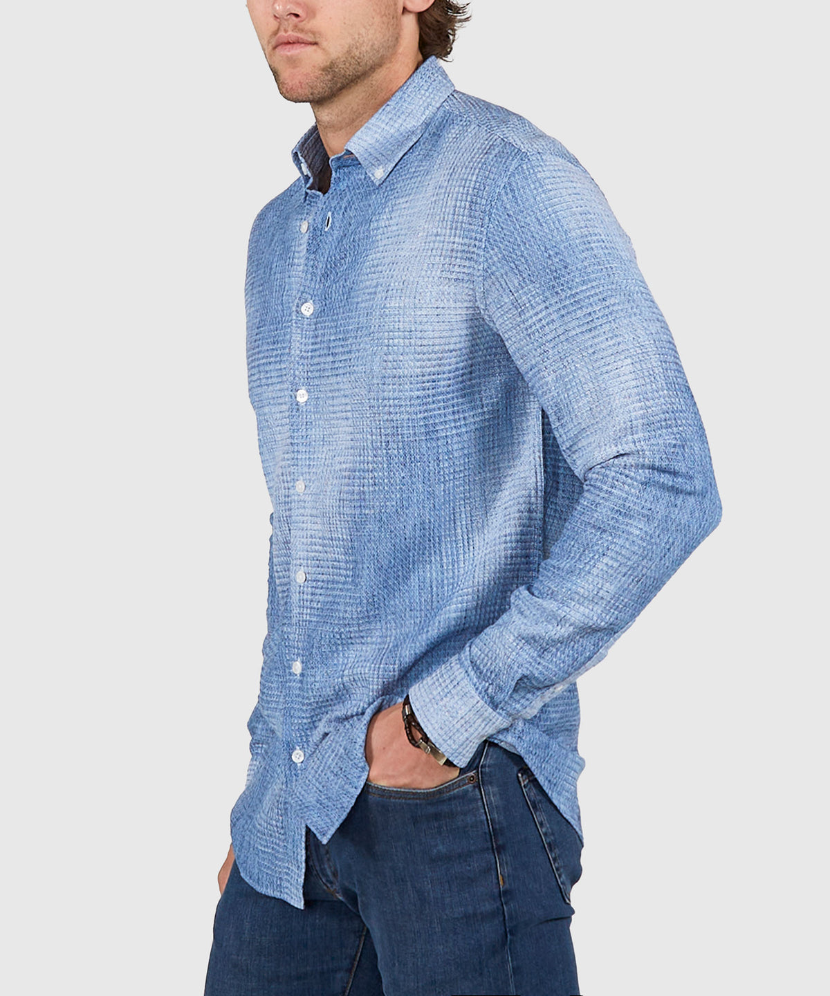Westport Black Long Sleeve Button Down Collar Printed Cotton-Linen Sport Shirt, Men's Big & Tall