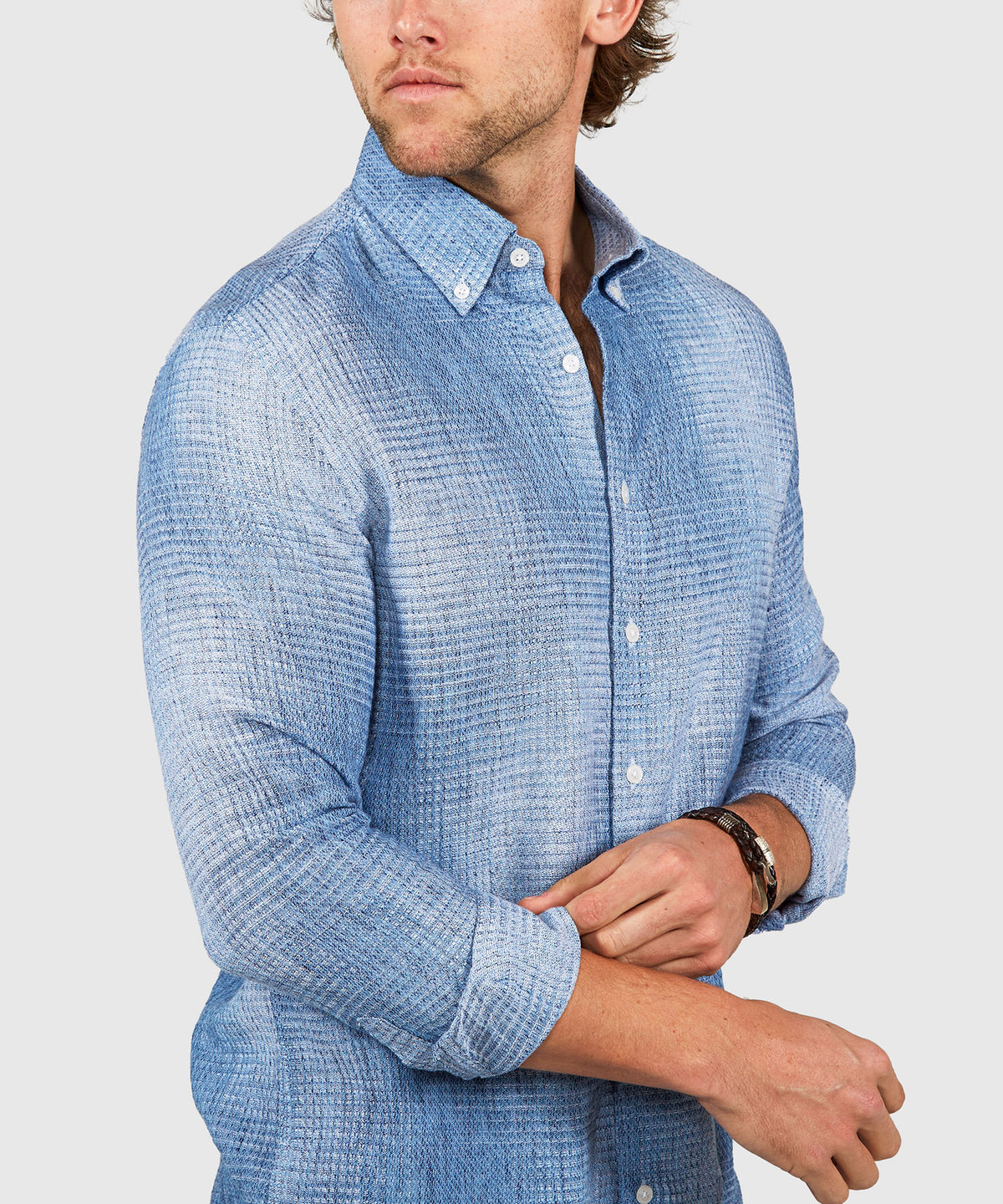 Westport Black Long Sleeve Button Down Collar Printed Cotton-Linen Sport Shirt, Men's Big & Tall