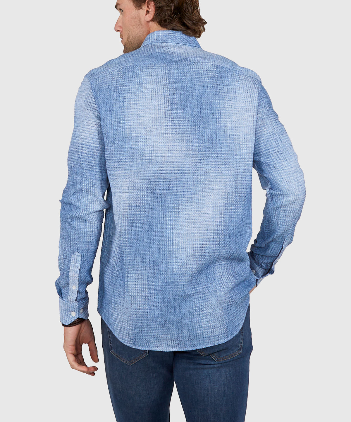 Westport Black Long Sleeve Button Down Collar Printed Cotton-Linen Sport Shirt, Men's Big & Tall