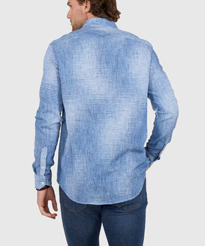 Westport Black Long Sleeve Button Down Collar Printed Cotton-Linen Sport Shirt