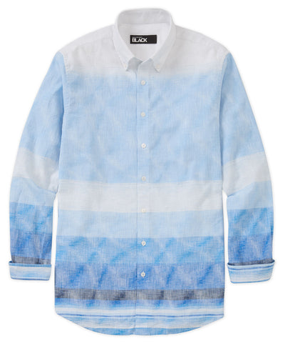 Westport Black Long Sleeve Indigo Washed Cotton-Linen Sport Shirt, Men's Big & Tall