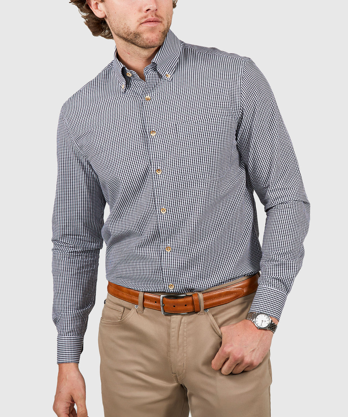 Westport Lifestyle Long Sleeve Button Down Collar Gingham Sport Shirt, Men's Big & Tall