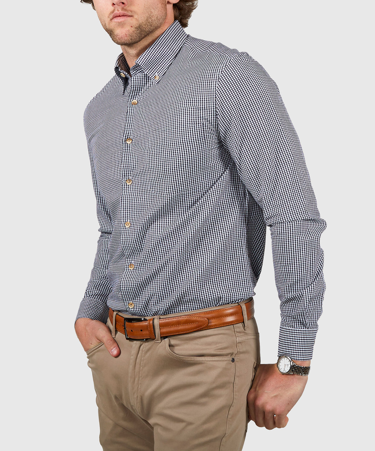 Westport Lifestyle Long Sleeve Button Down Collar Gingham Sport Shirt, Men's Big & Tall