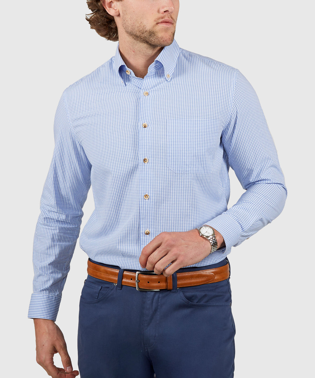 Westport Lifestyle Long Sleeve Button Down Collar Gingham Sport Shirt, Men's Big & Tall