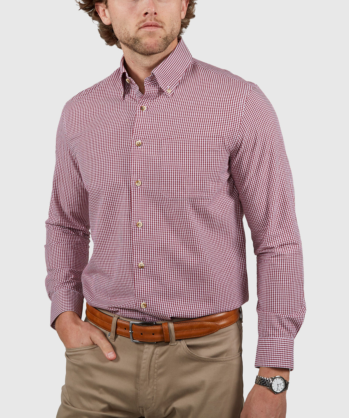 Westport Lifestyle Long Sleeve Button Down Collar Gingham Sport Shirt, Men's Big & Tall