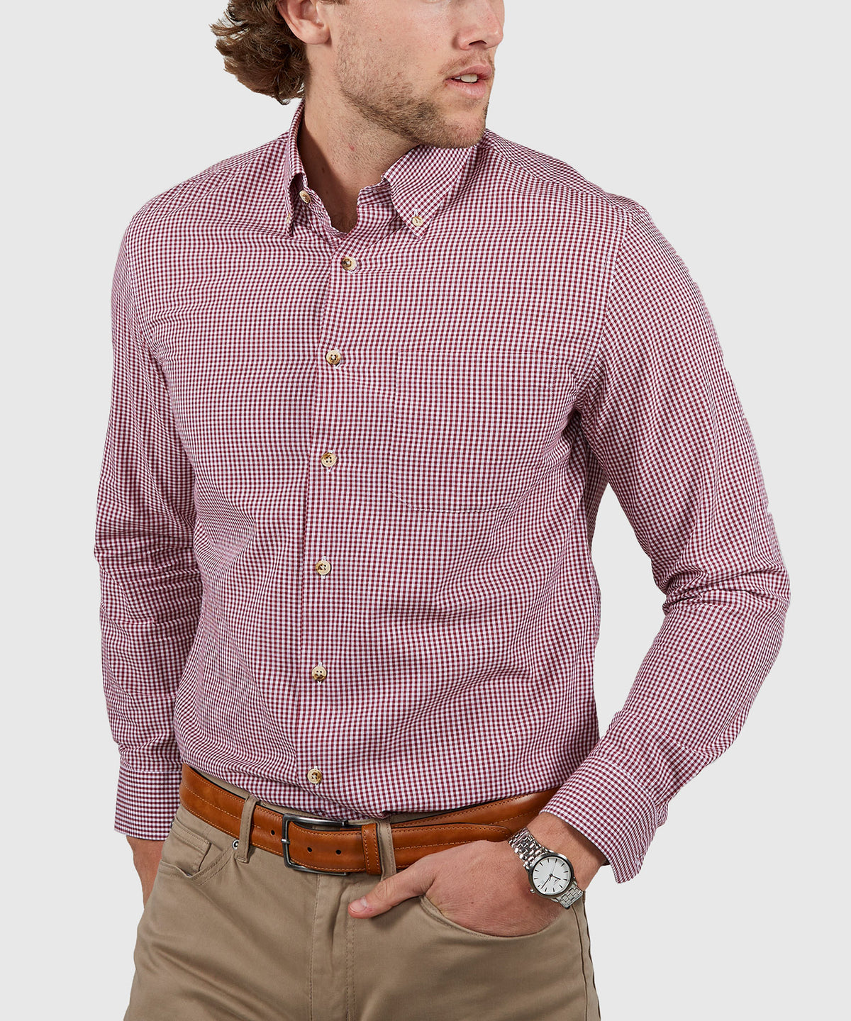 Westport Lifestyle Long Sleeve Button Down Collar Gingham Sport Shirt, Men's Big & Tall