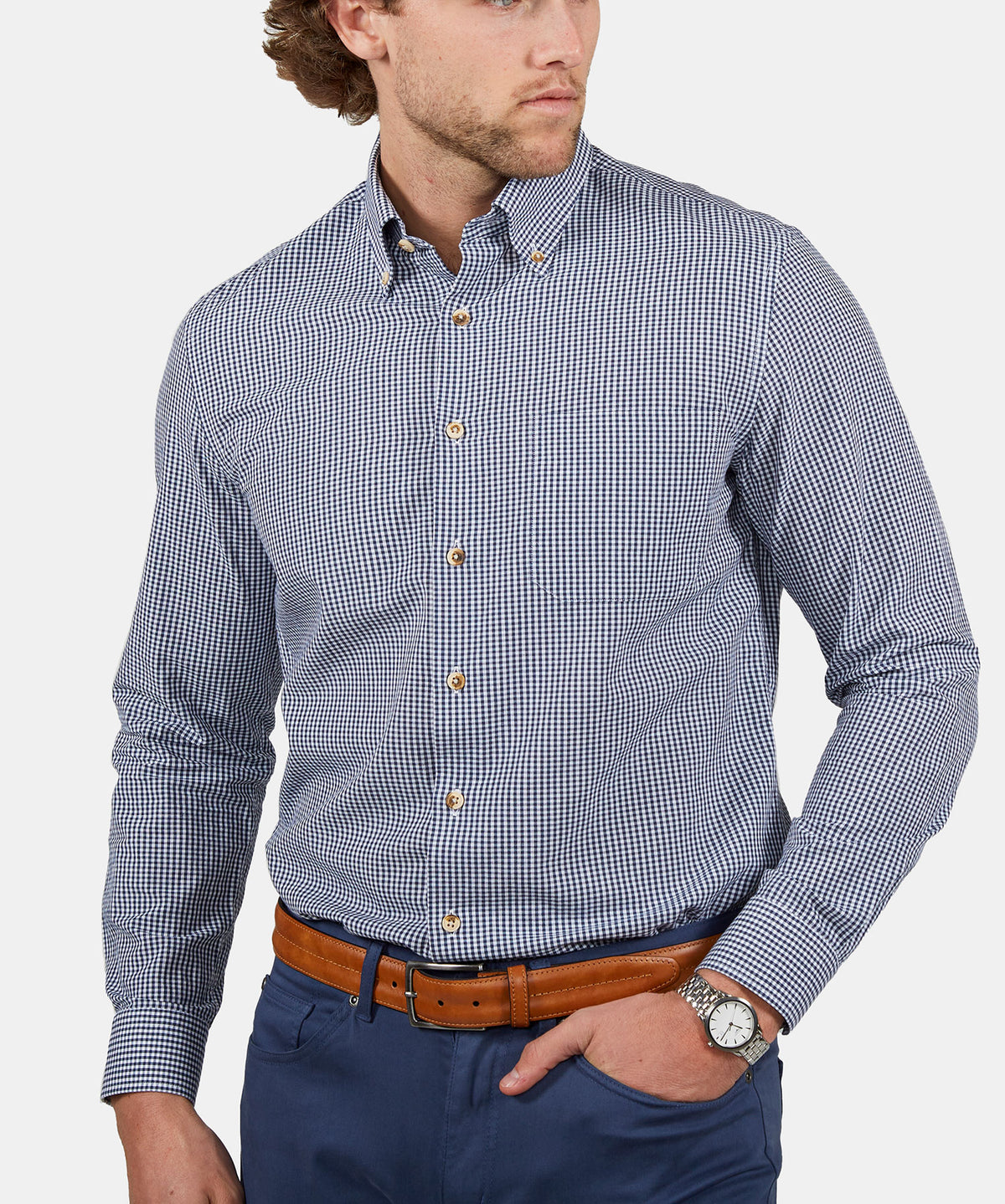 Westport Lifestyle Long Sleeve Button Down Collar Gingham Sport Shirt, Men's Big & Tall