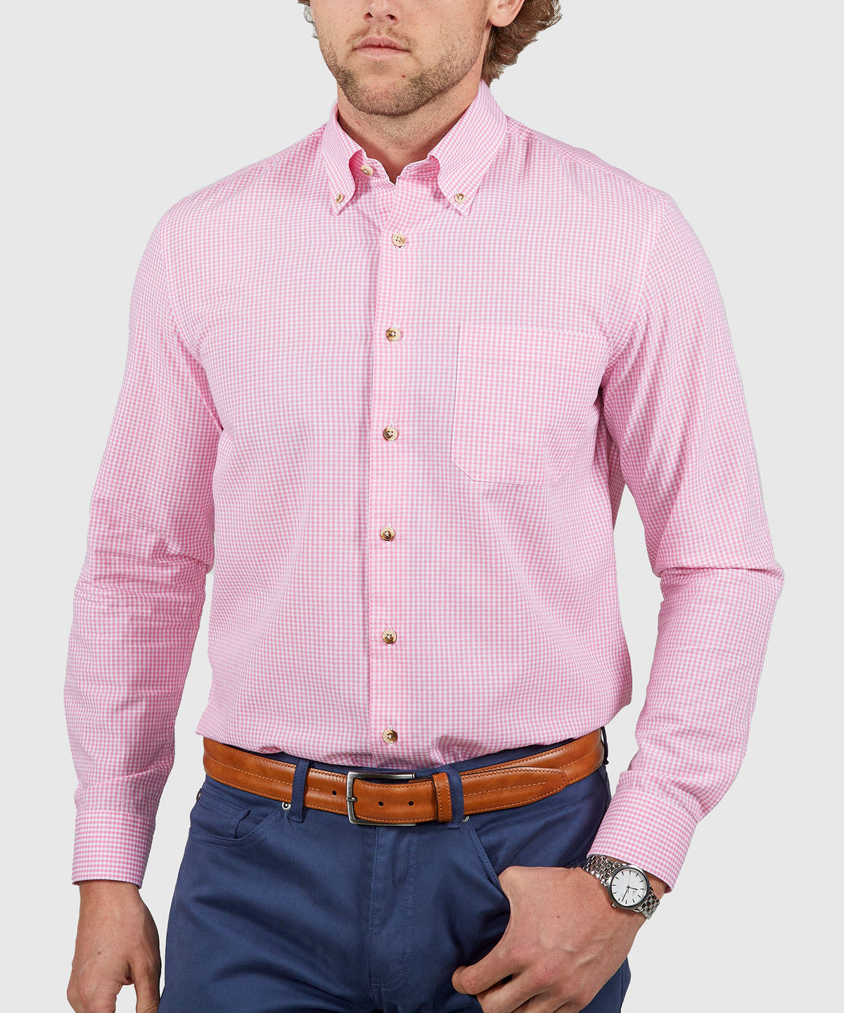 Westport Lifestyle Long Sleeve Button Down Collar Gingham Sport Shirt, Men's Big & Tall