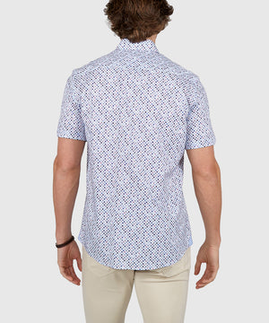 Westport Black Short Sleeve Semi Spread Button Under Collar Print Sport Shirt