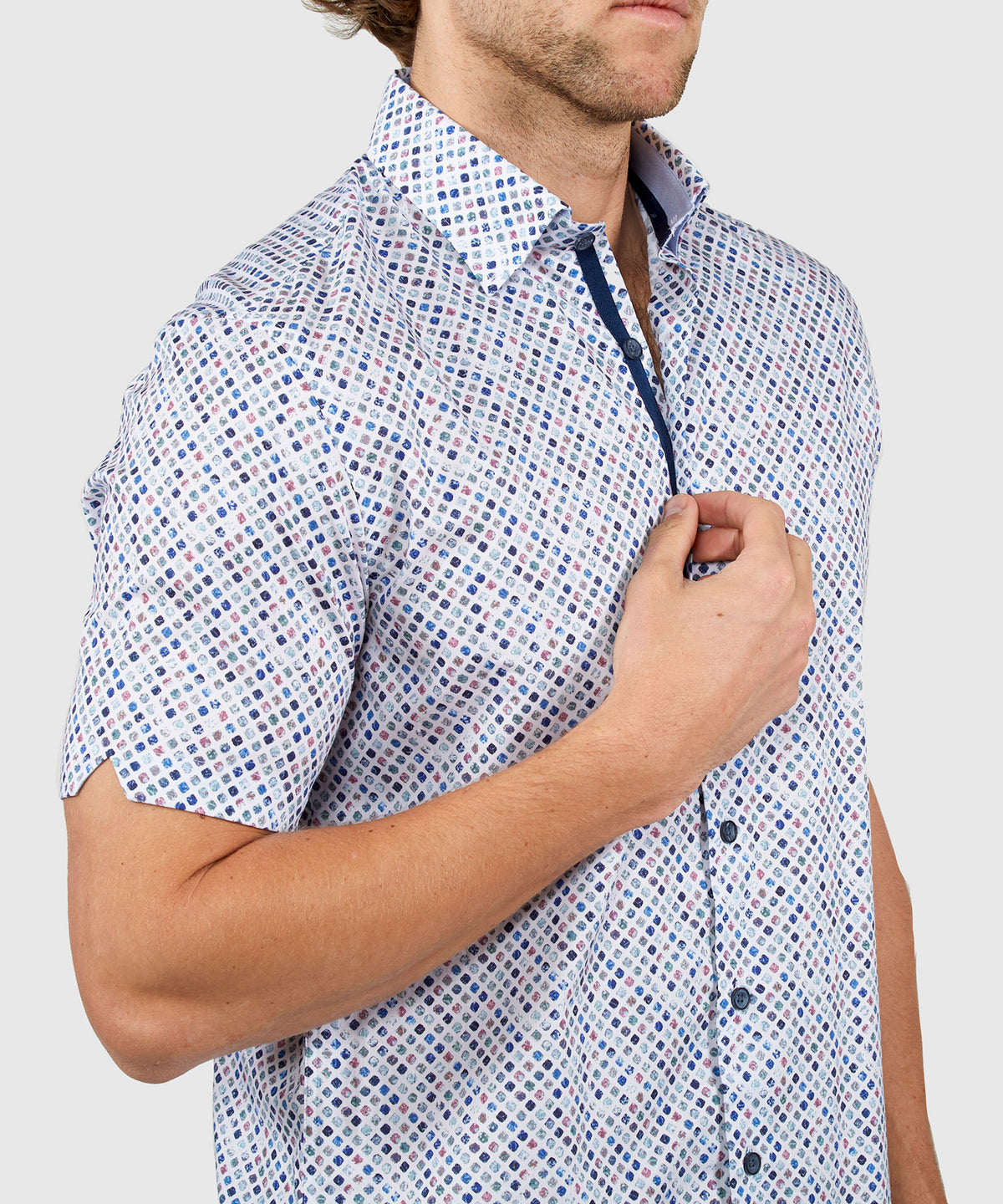 Westport Black Short Sleeve Semi Spread Button Under Collar Print Sport Shirt, Men's Big & Tall