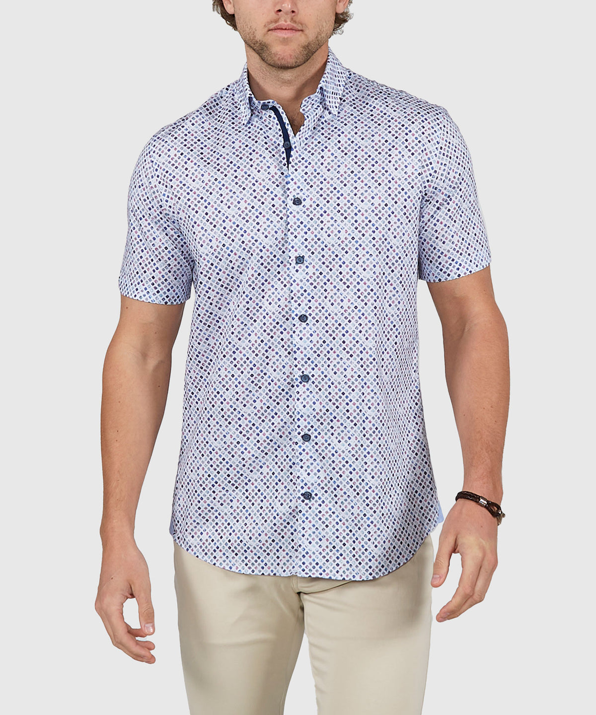 Westport Black Short Sleeve Semi Spread Button Under Collar Print Sport Shirt, Men's Big & Tall