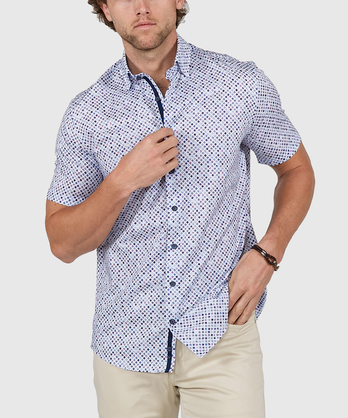 Westport Black Short Sleeve Semi Spread Button Under Collar Print Sport Shirt, Men's Big & Tall