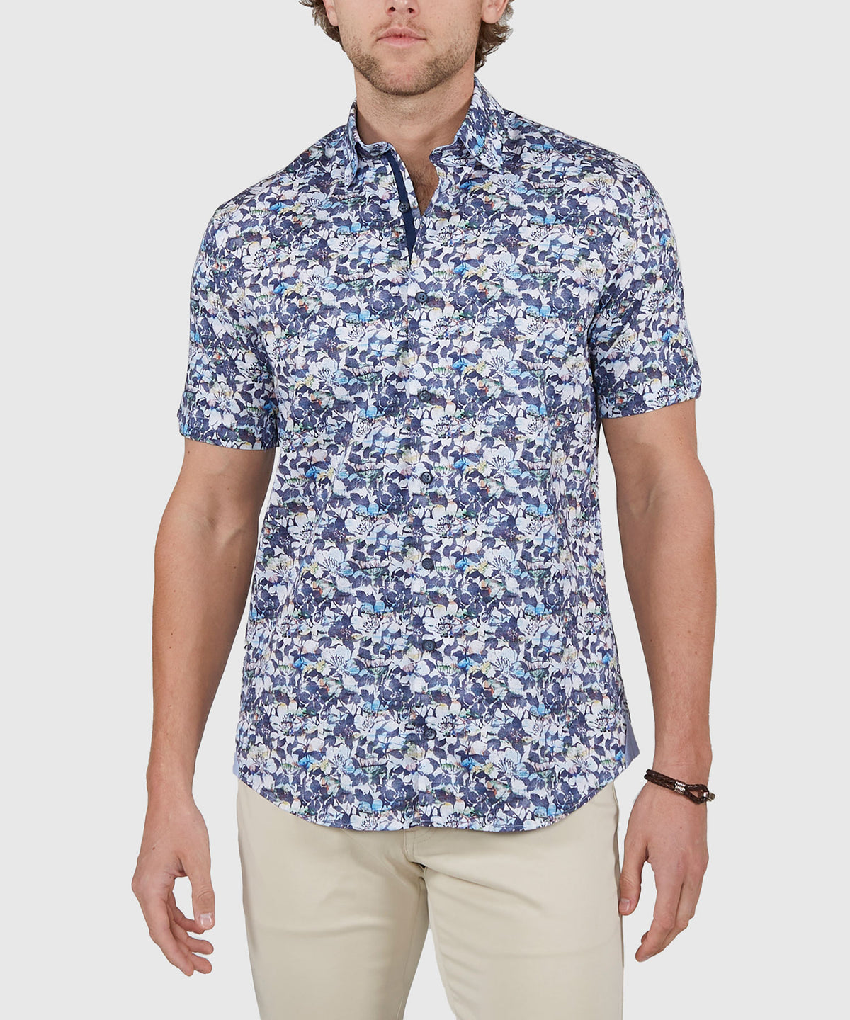 Westport Black Short Sleeve Semi Spread Button Under Collar Print Sport Shirt, Men's Big & Tall