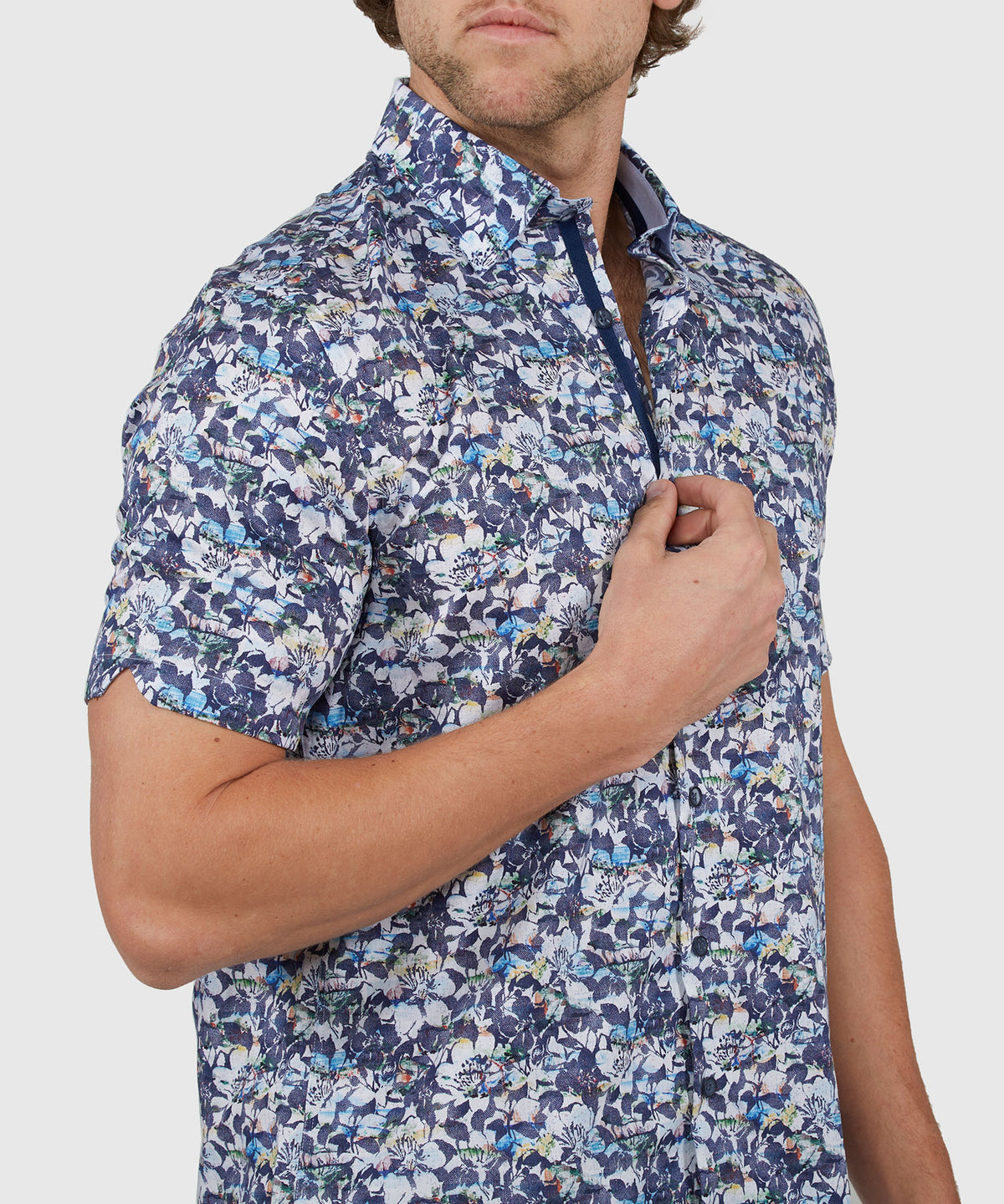Westport Black Short Sleeve Semi Spread Button Under Collar Print Sport Shirt, Men's Big & Tall