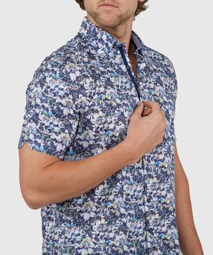 Westport Black Short Sleeve Semi Spread Button Under Collar Print Sport Shirt