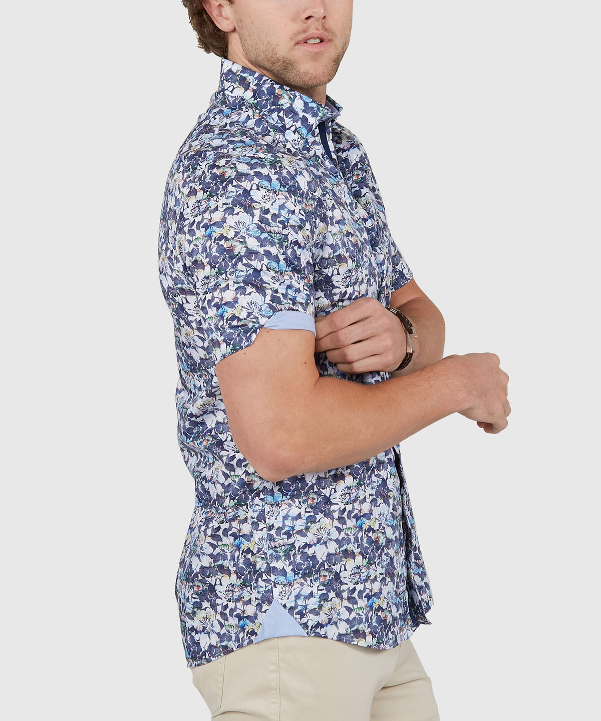 Westport Black Short Sleeve Semi Spread Button Under Collar Print Sport Shirt, Men's Big & Tall