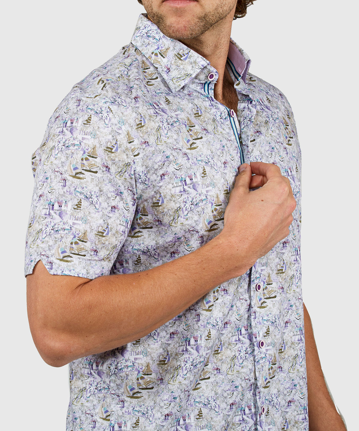 Westport Black Short Sleeve Semi Spread Button Under Collar Print Sport Shirt, Men's Big & Tall