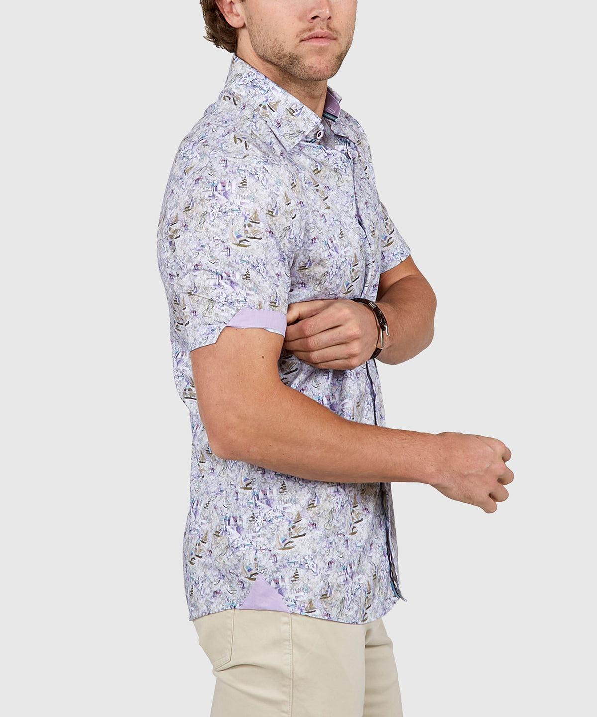 Westport Black Short Sleeve Semi Spread Button Under Collar Print Sport Shirt, Men's Big & Tall