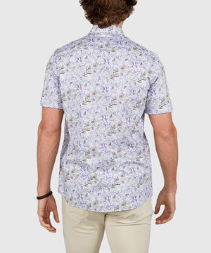 Westport Black Short Sleeve Semi Spread Button Under Collar Print Sport Shirt