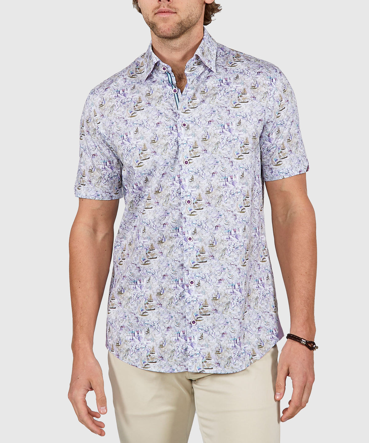 Westport Black Short Sleeve Semi Spread Button Under Collar Print Sport Shirt, Men's Big & Tall