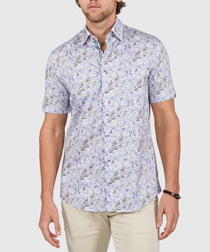 Westport Black Short Sleeve Semi Spread Button Under Collar Print Sport Shirt