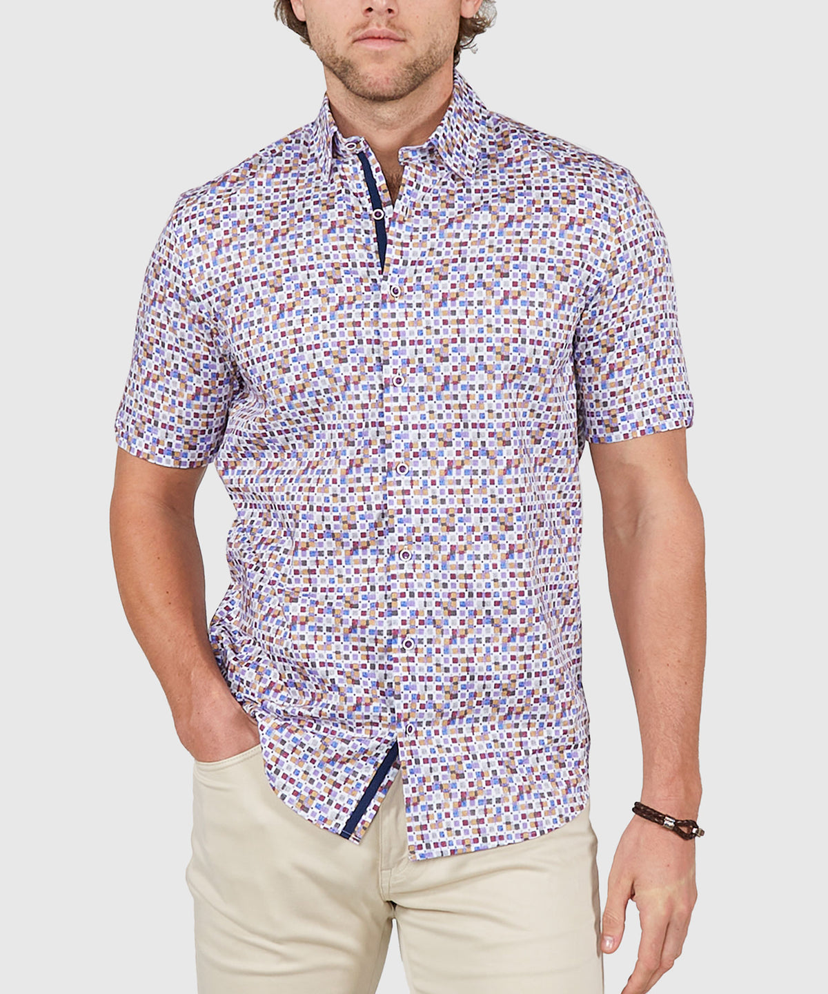 Westport Black Short Sleeve Semi Spread Button Under Collar Print Sport Shirt, Men's Big & Tall