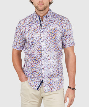 Westport Black Short Sleeve Semi Spread Button Under Collar Print Sport Shirt