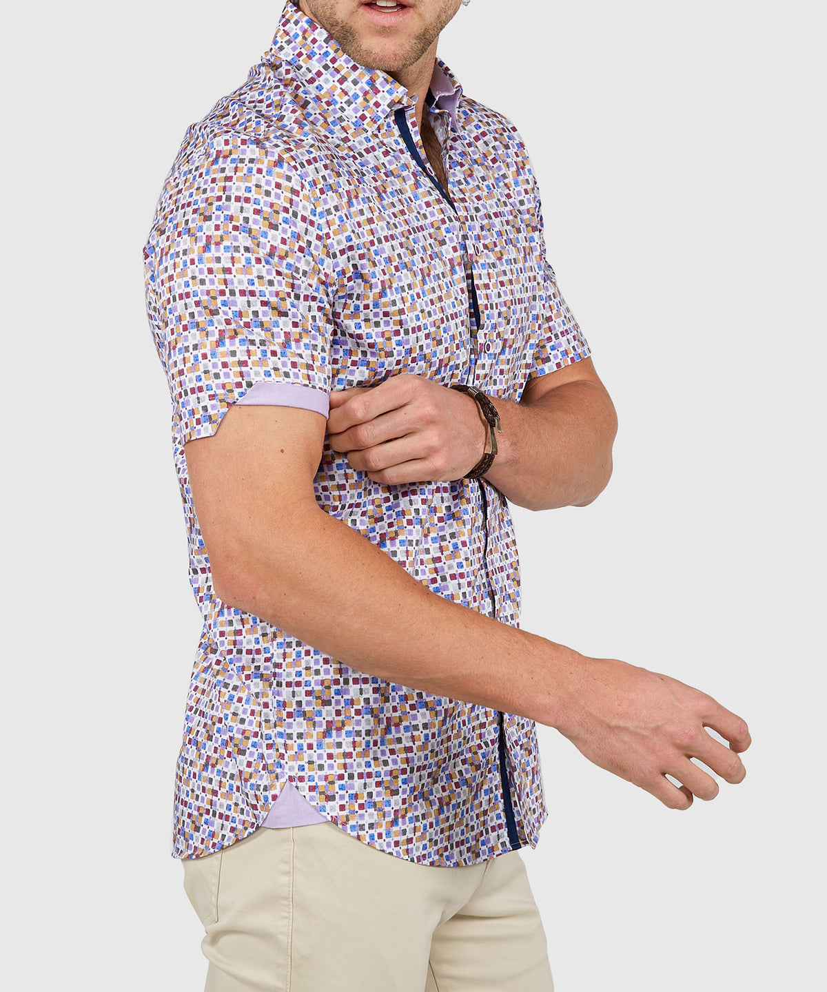 Westport Black Short Sleeve Semi Spread Button Under Collar Print Sport Shirt, Men's Big & Tall