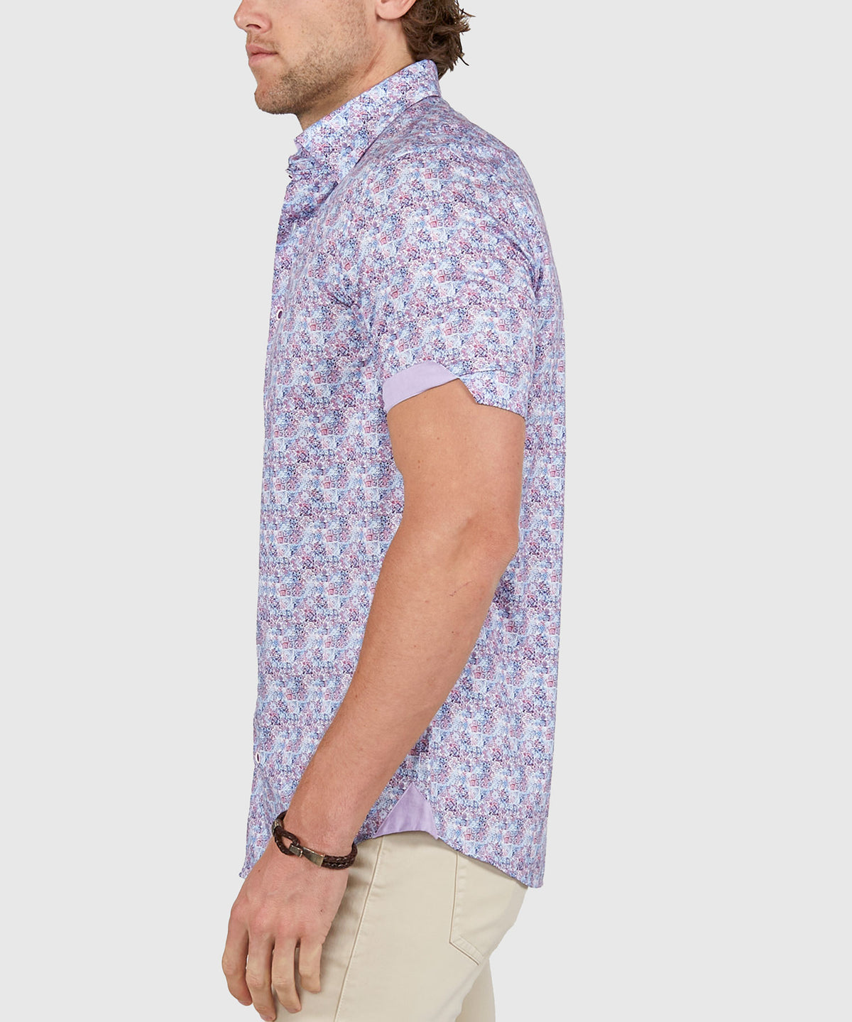 Westport Black Short Sleeve Semi Spread Button Under Collar Print Sport Shirt, Men's Big & Tall