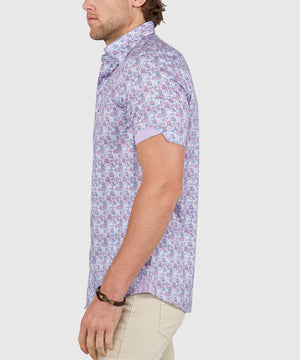 Westport Black Short Sleeve Semi Spread Button Under Collar Print Sport Shirt