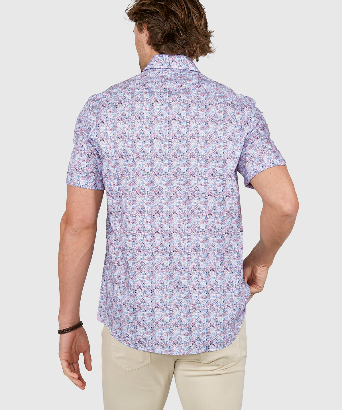 Westport Black Short Sleeve Semi Spread Button Under Collar Print Sport Shirt, Men's Big & Tall