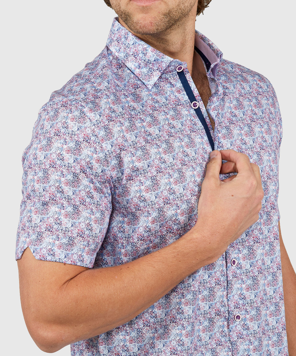 Westport Black Short Sleeve Semi Spread Button Under Collar Print Sport Shirt, Men's Big & Tall